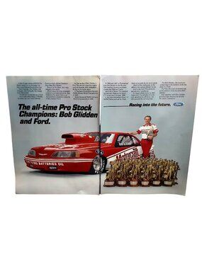 1987 Ford Thunderbird Bob Glidden Pro Stock Champion Racing 2 Page Print Ad